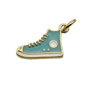 Copper Shoes Pendant Teal Enamel Gold Plated, approx 9-14mm [FN31791]