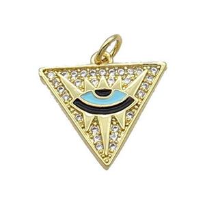 Copper Triangle Pendant Pave Zircon Enamel Eye Gold Plated, approx 17mm [FN31798]