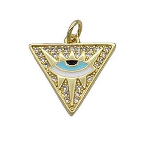 Copper Triangle Pendant Pave Zircon Enamel Eye Gold Plated, approx 17mm [FN31799]