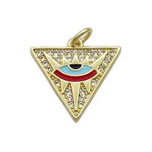 Copper Triangle Pendant Pave Zircon Enamel Eye Gold Plated, approx 17mm [FN31800]