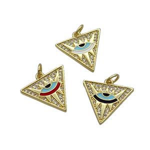 Copper Triangle Pendant Pave Zircon Enamel Eye Gold Plated Mixed, approx 17mm [FN31801]