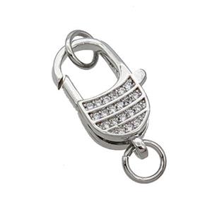 Copper Lobster Clasp Pave Zircon Platinum Plated, approx 11-18mm [FN31802]
