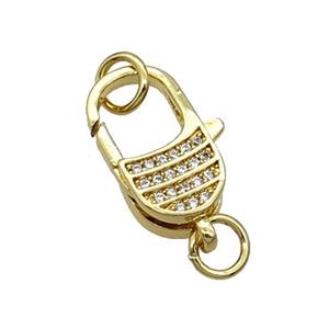 Copper Lobster Clasp Pave Zircon Gold Plated, approx 11-18mm [FN31803]