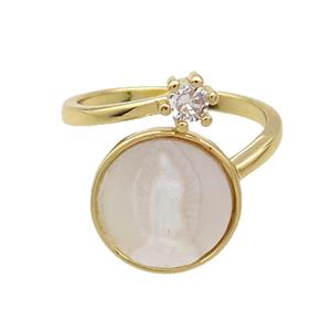 Copper Ring Pave Zircon Jesus MOP Shell Gold Plated, approx 5mm, 13.5mm, 18mm dia [FN31807]