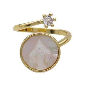Copper Ring Pave Zircon Jesus MOP Shell Gold Plated, approx 5mm, 13.5mm, 18mm dia [FN31811]