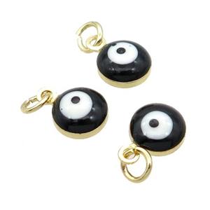 Copper Evil Eye Pendant Black Enamel 18K Gold Plated, approx 6.8mm [FN31813]