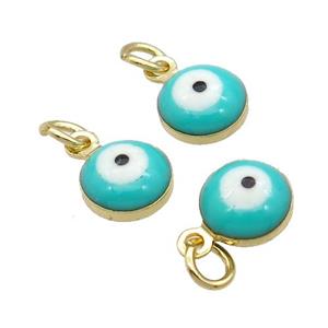 Copper Evil Eye Pendant Green Enamel 18K Gold Plated, approx 6.8mm [FN31814]