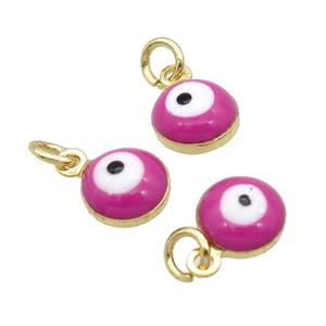 Copper Evil Eye Pendant Hotpink Enamel 18K Gold Plated, approx 6.8mm [FN31817]
