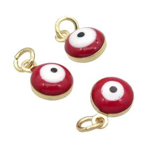 Copper Evil Eye Pendant Red Enamel 18K Gold Plated, approx 6.8mm [FN31818]