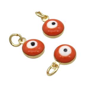 Copper Evil Eye Pendant Orange Enamel 18K Gold Plated, approx 6.8mm [FN31820]