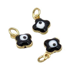 Copper Clover Pendant Black Enamel Eye 18K Gold Plated, approx 6.5mm [FN31824]