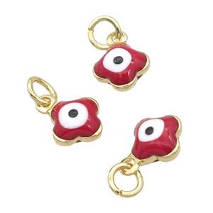 Copper Clover Pendant Red Enamel Eye 18K Gold Plated, approx 6.5mm [FN31825]