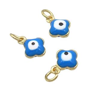 Copper Clover Pendant Blue Enamel Eye 18K Gold Plated, approx 6.5mm [FN31826]