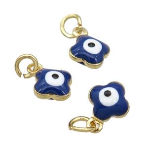 Copper Clover Pendant Darkblue Enamel Eye 18K Gold Plated, approx 6.5mm [FN31827]