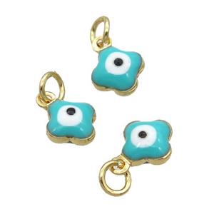 Copper Clover Pendant Green Enamel Eye 18K Gold Plated, approx 6.5mm [FN31828]