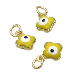 Copper Clover Pendant Yellow Enamel Eye 18K Gold Plated, approx 6.5mm [FN31829]