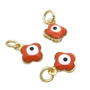Copper Clover Pendant Orange Enamel Eye 18K Gold Plated, approx 6.5mm [FN31830]