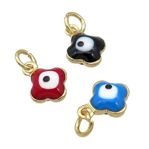 Copper Clover Pendant Enamel Eye 18K Gold Plated Mixed, approx 6.5mm [FN31831]