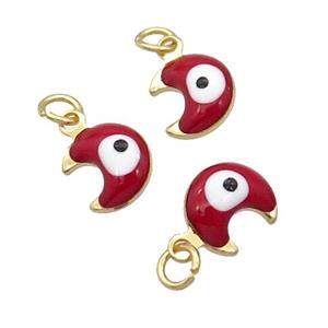 Copper Moon Pendant Red Enamel Eye 18K Gold Plated, approx 7-8mm [FN31834]