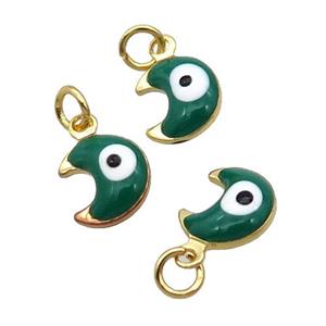 Copper Moon Pendant Deepgreen Enamel Eye 18K Gold Plated, approx 7-8mm [FN31835]