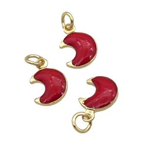 Copper Moon Pendant Red Enamel 18K Gold Plated, approx 7-8mm [FN31841]