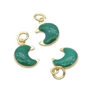 Copper Moon Pendant Deepgreen Enamel 18K Gold Plated, approx 7-8mm [FN31842]
