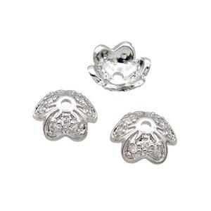 Copper Beads Cap Pave Zircon Unfade Platinum Plated, approx 11mm [FN31936]
