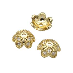 Copper Beads Cap Pave Zircon Unfade 18K Gold Plated, approx 11mm [FN31937]