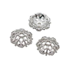 Copper Beads Cap Pave Zircon Unfade Platinum Plated, approx 11mm [FN31939]