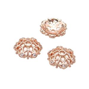 Copper Beads Cap Pave Zircon Unfade Rose Gold, approx 11mm [FN31940]