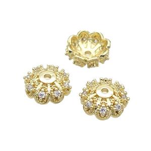 Copper Beads Cap Pave Zircon Unfade 18K Gold Plated, approx 11mm [FN31941]