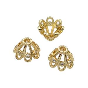 Copper Beads Cap Pave Zircon Unfade 18K Gold Plated, approx 6-10mm [FN31944]
