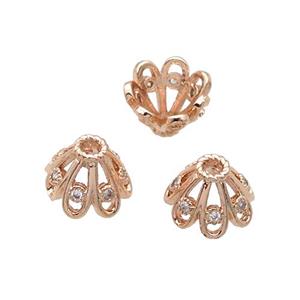 Copper Beads Cap Pave Zircon Unfade Rose Gold, approx 6-10mm [FN31945]