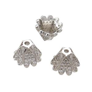 Copper Beads Cap Pave Zircon Unfade Platinum Plated, approx 9-12mm [FN31946]