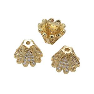 Copper Beads Cap Pave Zircon Unfade 18K Gold Plated, approx 9-12mm [FN31947]