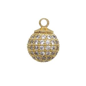 Copper Ball Pendants Round Pave Zircon Unfade 18K Gold Plated, approx 10mm [FN31952]