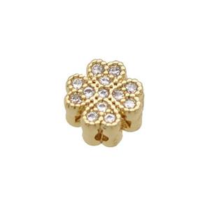 Copper Clover Beads Pave Zircon Unfade 18K Gold Plated, approx 7.5mm [FN31953]