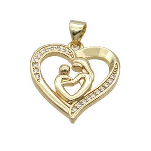 Copper Heart Pendant Baby Mom Pave Zircon Unfade 18K Gold Plated, approx 20mm [FN31962]