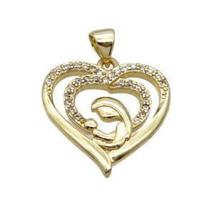 Copper Heart Pendant Baby Mom Pave Zircon Unfade 18K Gold Plated, approx 20mm [FN31963]