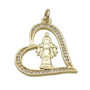 Copper Heart Pendant Angel Pave Zircon Unfade 18K Gold Plated, approx 23mm [FN31964]