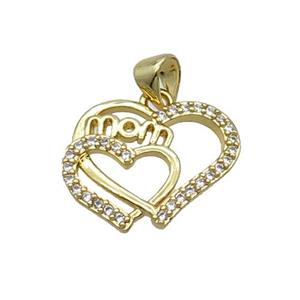 Copper Heart Pendant Mom Pave Zircon Unfade 18K Gold Plated, approx 19mm [FN31965]