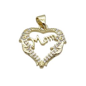 Copper Heart Pendant Pave Zircon Mom Unfade 18K Gold Plated, approx 19mm [FN31966]