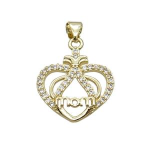 Copper Heart Pendant Pave Zircon Mom Unfade 18K Gold Plated, approx 19mm [FN31967]