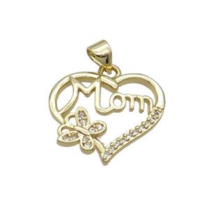 Copper Heart Pendant Pave Zircon Mom Unfade 18K Gold Plated, approx 20mm [FN31968]