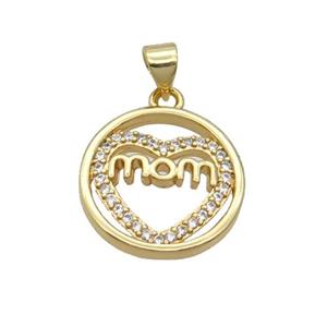 Copper Circle Heart Pendant Pave Zircon Mom Unfade 18K Gold Plated, approx 17mm [FN31969]