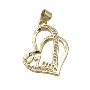 Copper Heart Pendant Pave Zircon Mom Unfade 18K Gold Plated, approx 18-21mm [FN31971]