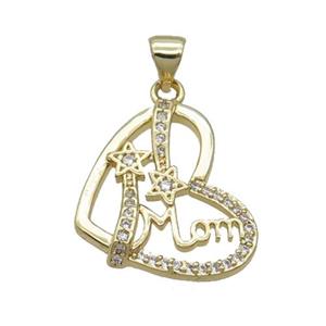 Copper Heart Pendant Pave Zircon Mom Unfade 18K Gold Plated, approx 18.5-21mm [FN31972]
