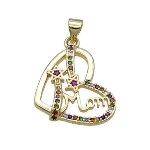 Copper Heart Pendant Pave Zircon Mom Unfade 18K Gold Plated, approx 18.5-21mm [FN31973]