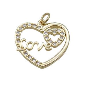 Copper Heart Pendant Pave Zircon LOVE Unfade 18K Gold Plated, approx 20mm [FN31975]