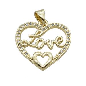 Copper Heart Pendant Pave Zircon Love Unfade 18K Gold Plated, approx 20mm [FN31976]